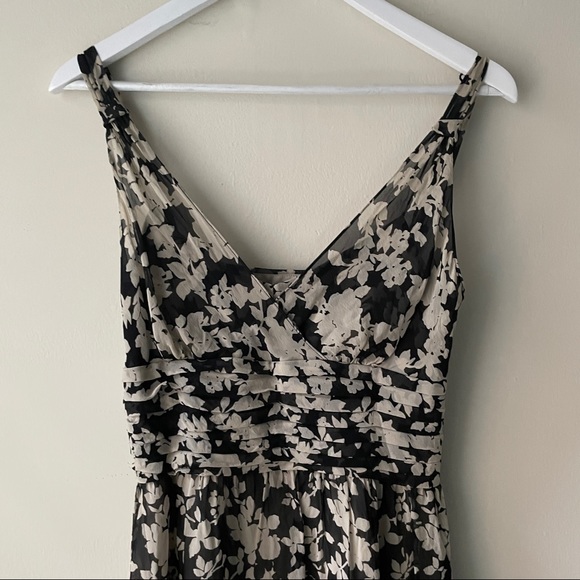 Ann Taylor Black & Tan Silk Strappy Midi Dress W/Horizontal Waist Pleats -Size 2 - Picture 9 of 13